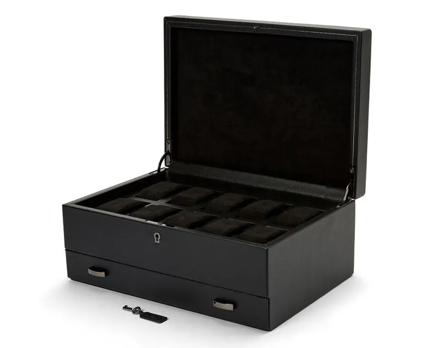 British Racing 10 Piece Watch Box with Storage (Black)