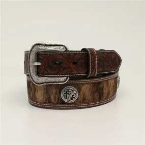 Calf Hair Conchos with Black Cross Men's Belt