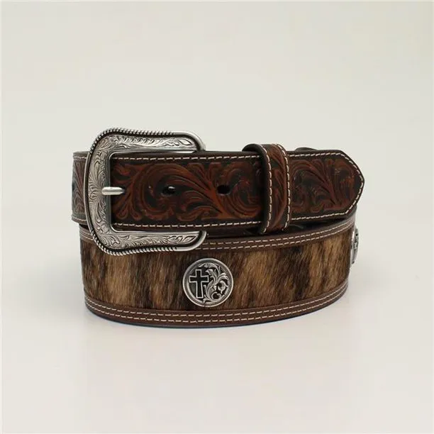 Calf Hair Conchos with Black Cross Men's Belt