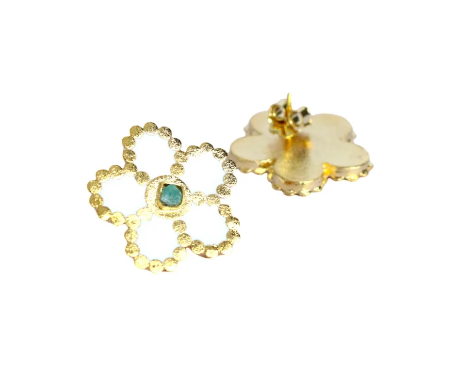 Camelia Rose Collection Colombian Raw Emerald & 24k Gold Plated Earrings