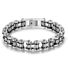 Classy Men Silver Black Steel Biker Chain Bracelet