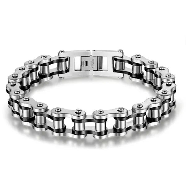 Classy Men Silver Black Steel Biker Chain Bracelet