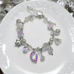 Clear iridescent bracelet with flower and leaf beads | colourful glitter bracelet | y2k 90s style