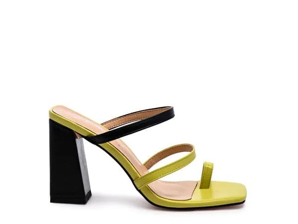 Color Block Heeled Sandal - Green/Black or White/Black