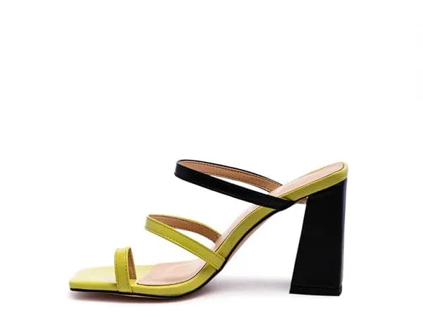 Color Block Heeled Sandal - Green/Black or White/Black