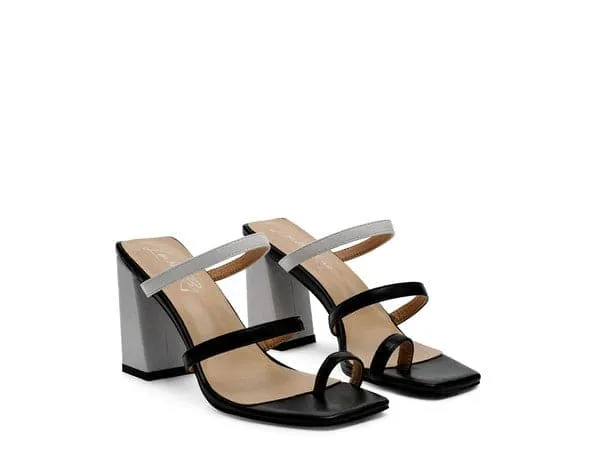 Color Block Heeled Sandal - Green/Black or White/Black