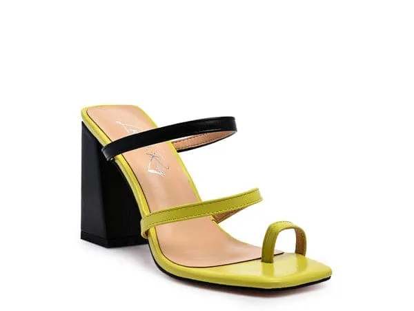 Color Block Heeled Sandal - Green/Black or White/Black