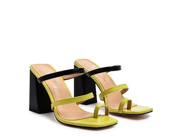 Color Block Heeled Sandal - Green/Black or White/Black