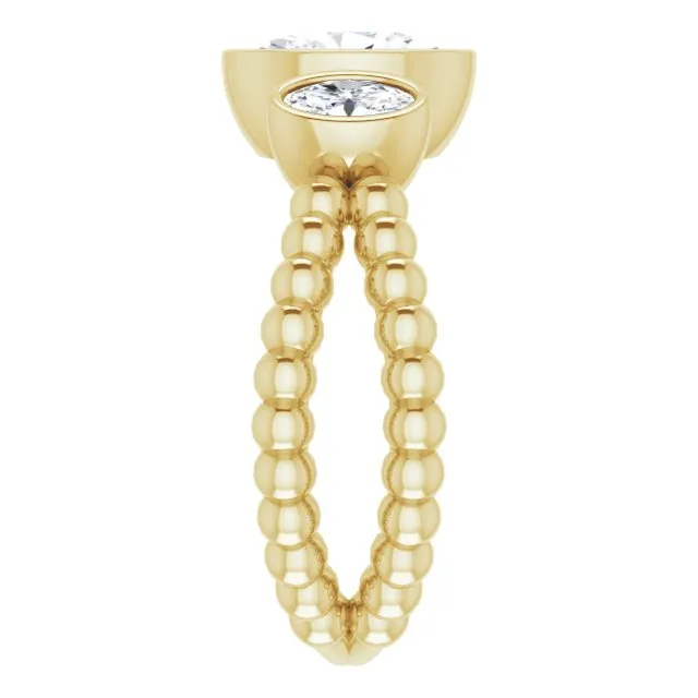 Cubic Zirconia Engagement Ring- The a'Malisa (Customizable 3-stone Oval Cut Design with 2 Oval Cut Side Stones and Wide, Bubble-Bead Split-Band)