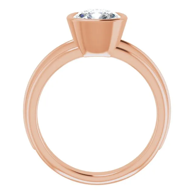 Cubic Zirconia Engagement Ring- The Aretha (Customizable Bezel-set Cushion Cut Solitaire with Grooved Band)