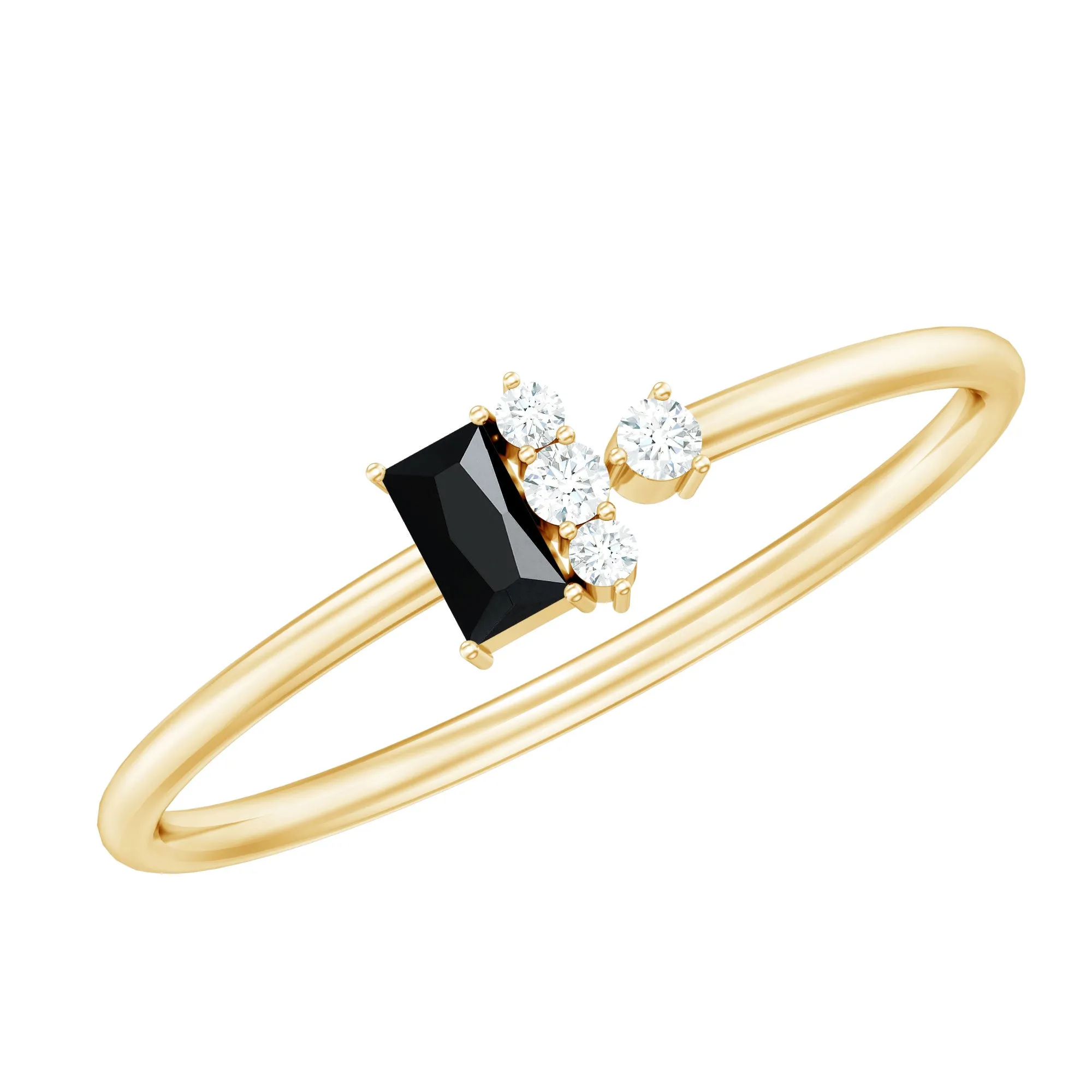 Dainty Promise Ring with Octagon Cut Black Spinel and Diamond