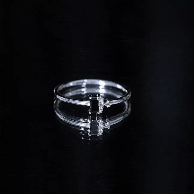 Dainty Promise Ring with Octagon Cut Black Spinel and Diamond