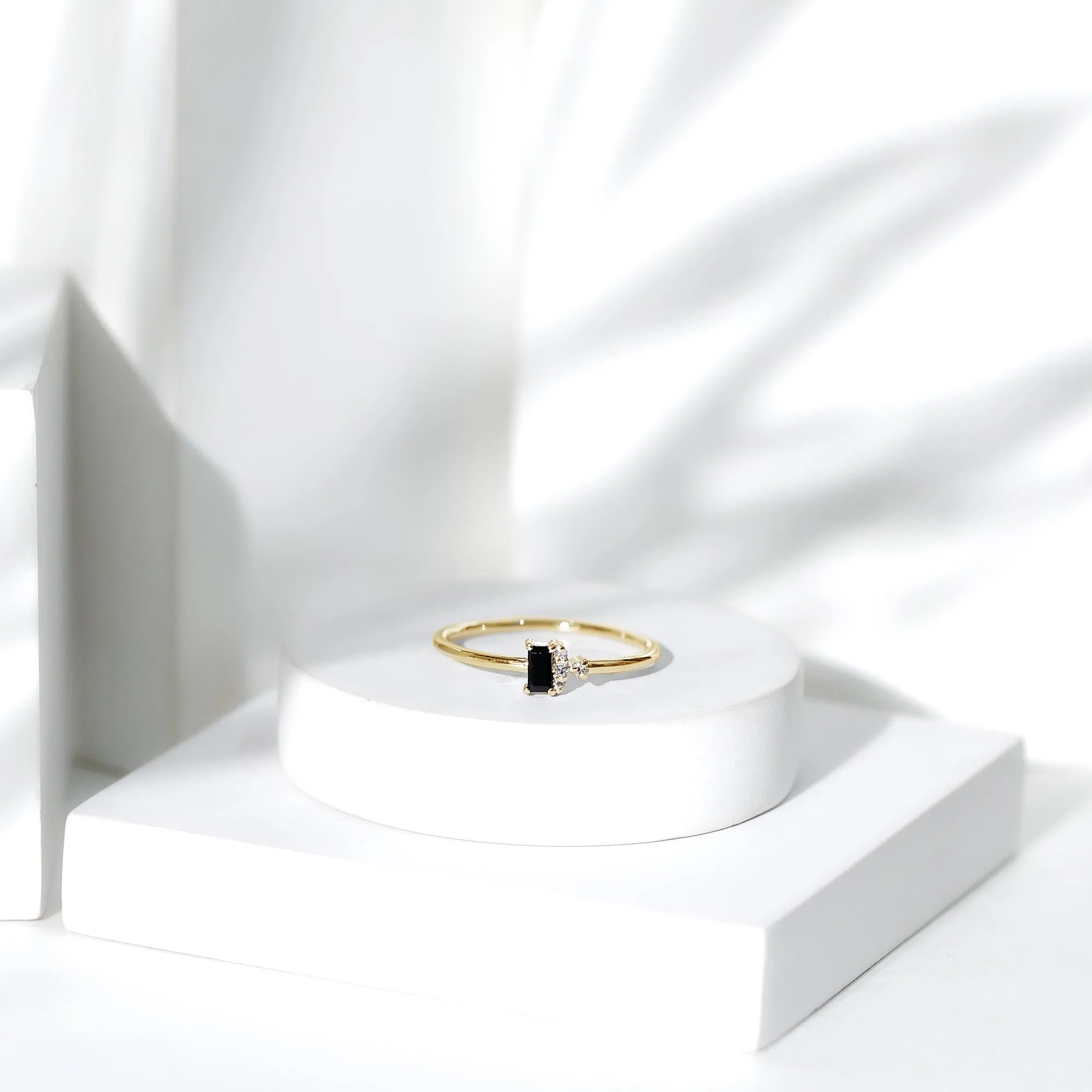 Dainty Promise Ring with Octagon Cut Black Spinel and Diamond
