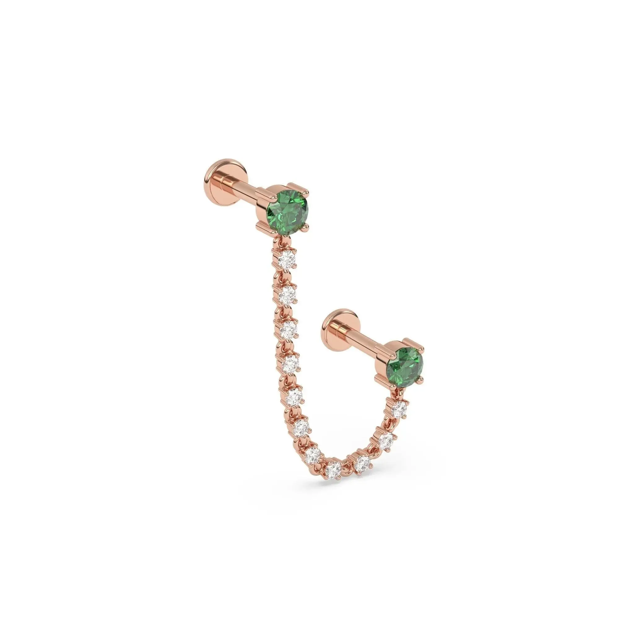 Diamond & Emerald Ear Chain