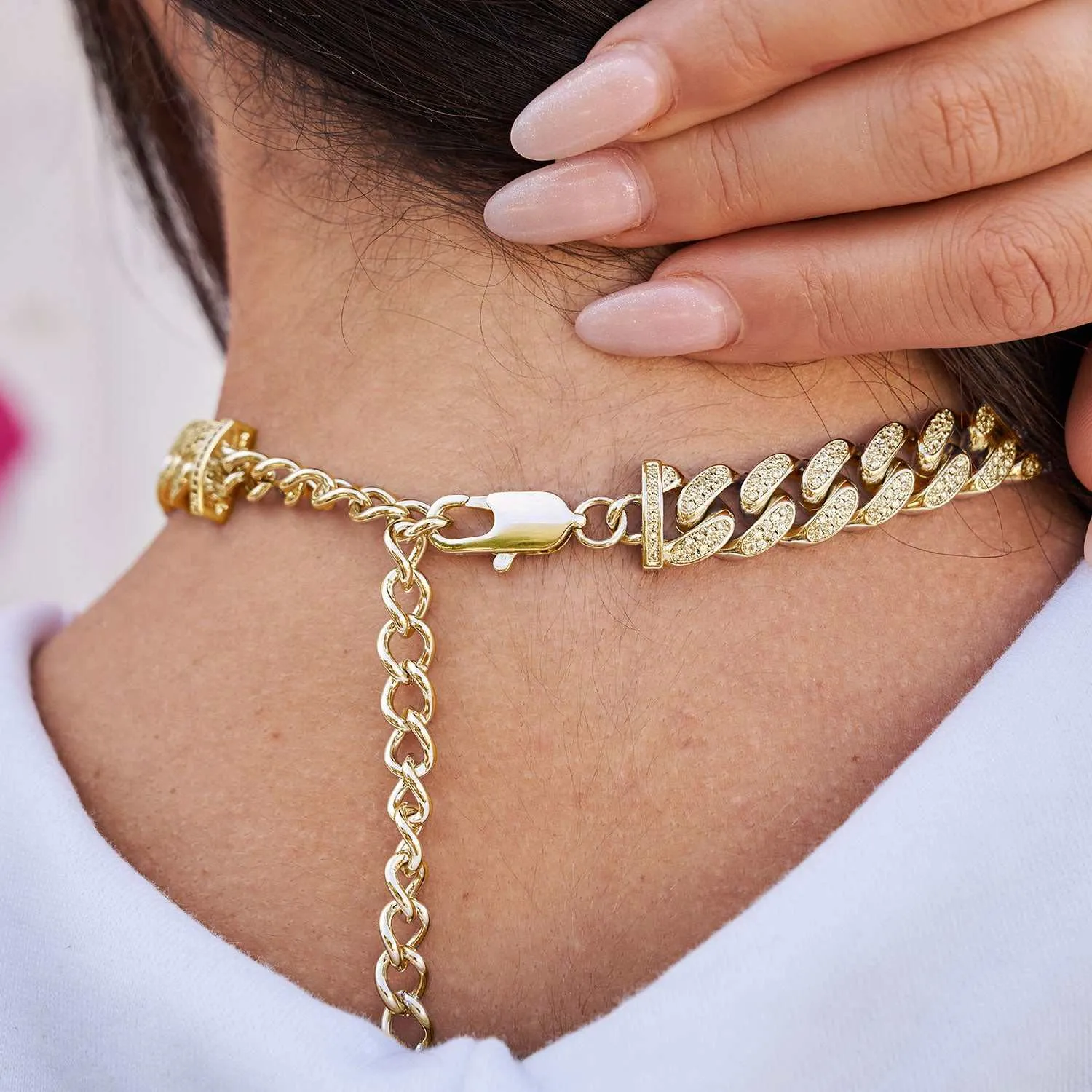 Diamond Cuban Link Choker   Anklet Bundle in Yellow Gold - 12mm