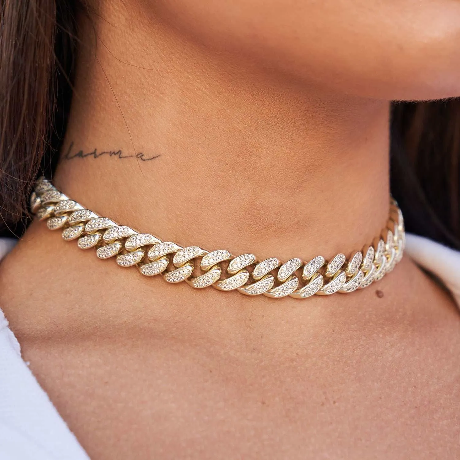 Diamond Cuban Link Choker   Anklet Bundle in Yellow Gold - 12mm
