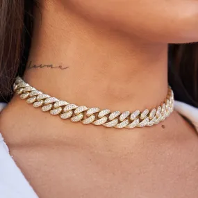 Diamond Cuban Link Choker   Anklet Bundle in Yellow Gold - 12mm