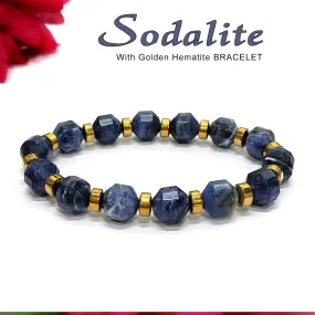 Diamond Cut Premium Sodalite With Golden Hematite Natural Stone Bracelet