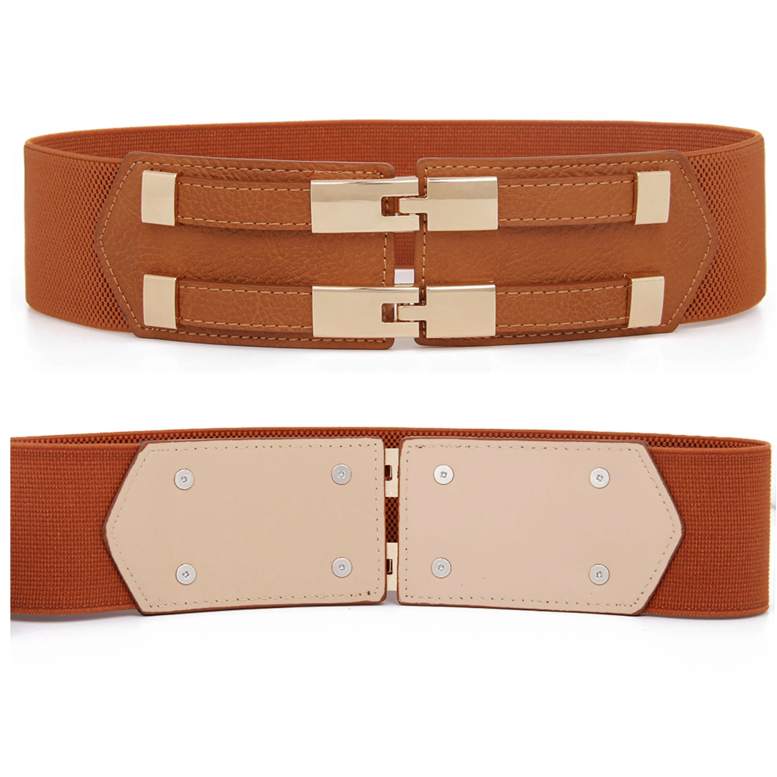 Double Clasp Elastic Belt - Tan