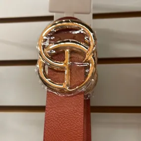 Double metal ring faux leather buckle belt