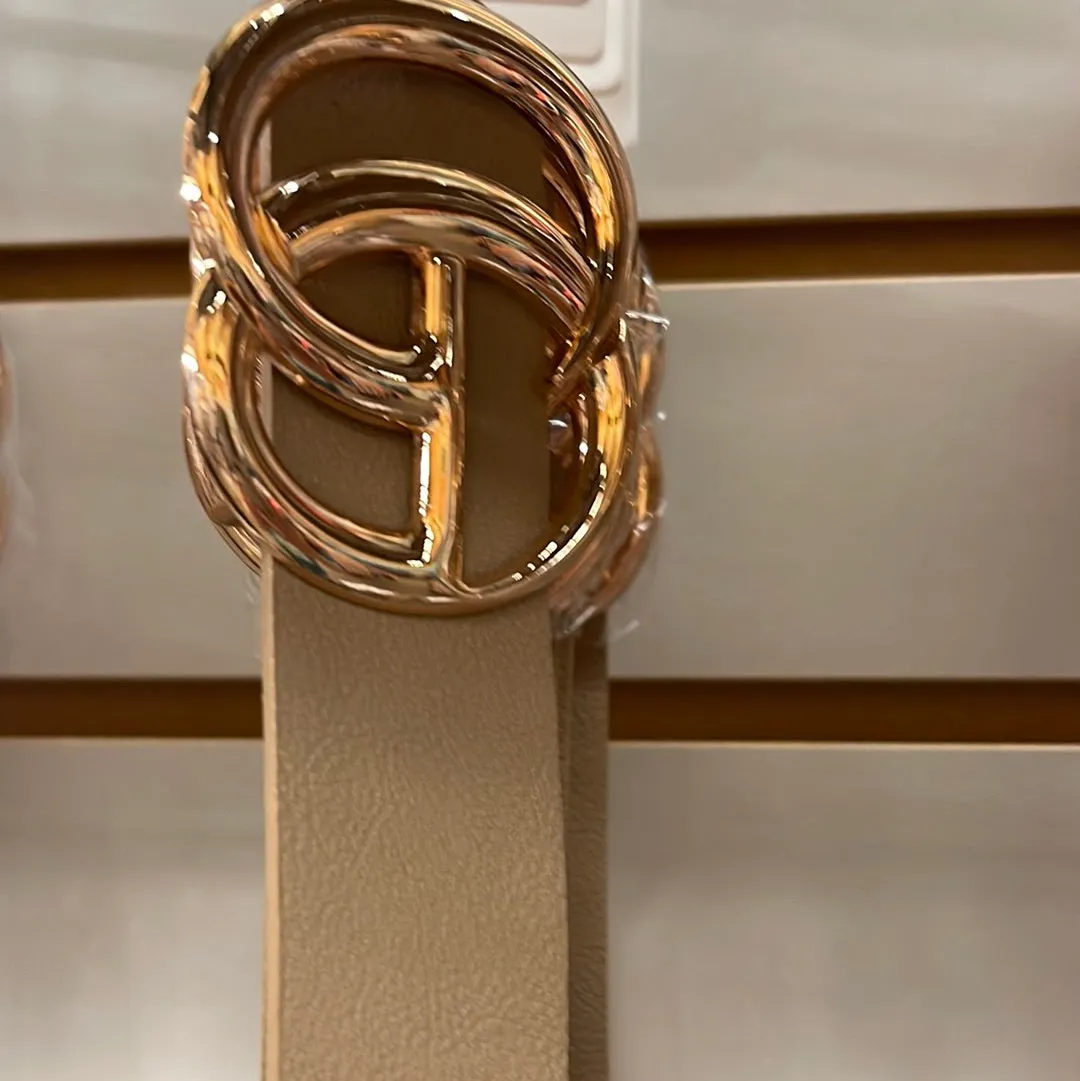 Double metal ring faux leather buckle belt