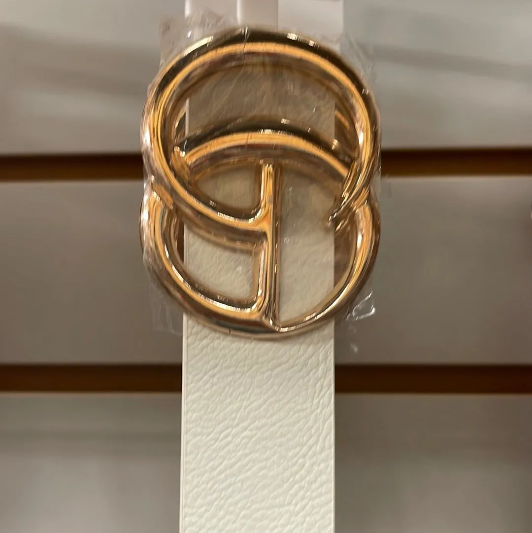 Double metal ring faux leather buckle belt