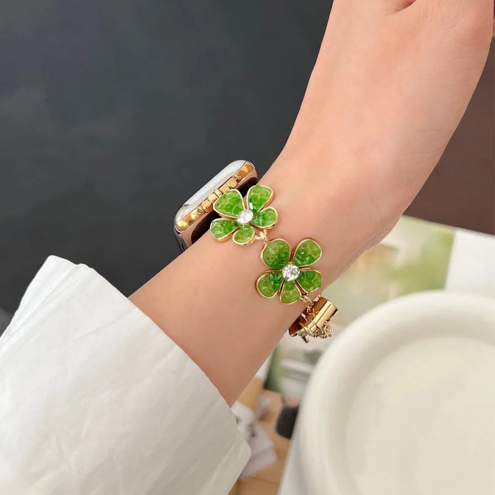 EIDERWOOD Apple Watch (38/40/SE/41/42mm) Blomster Kæde Rem - Guld / Grøn