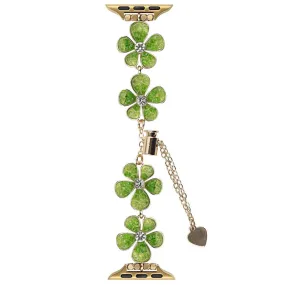 EIDERWOOD Apple Watch (38/40/SE/41/42mm) Blomster Kæde Rem - Guld / Grøn