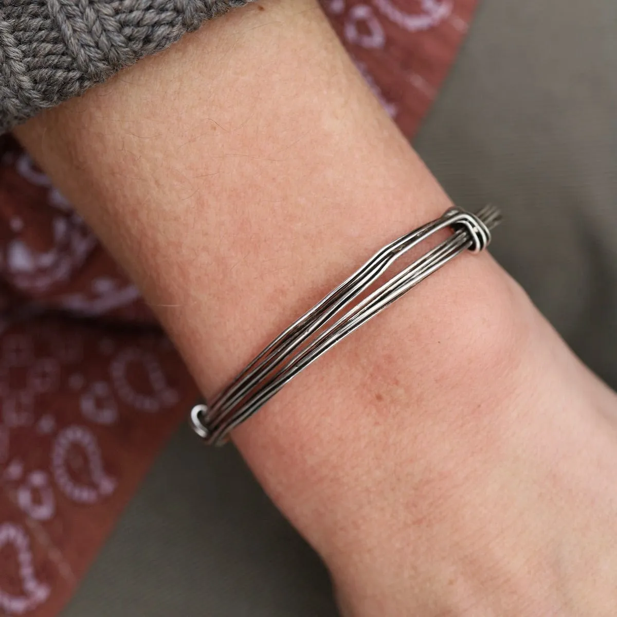 Elephant Hair Inspired Bangle - Oxidized Sterling Silver - 5 Lines