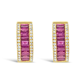 Emerald & Diamond Huggie Hoop Earrings