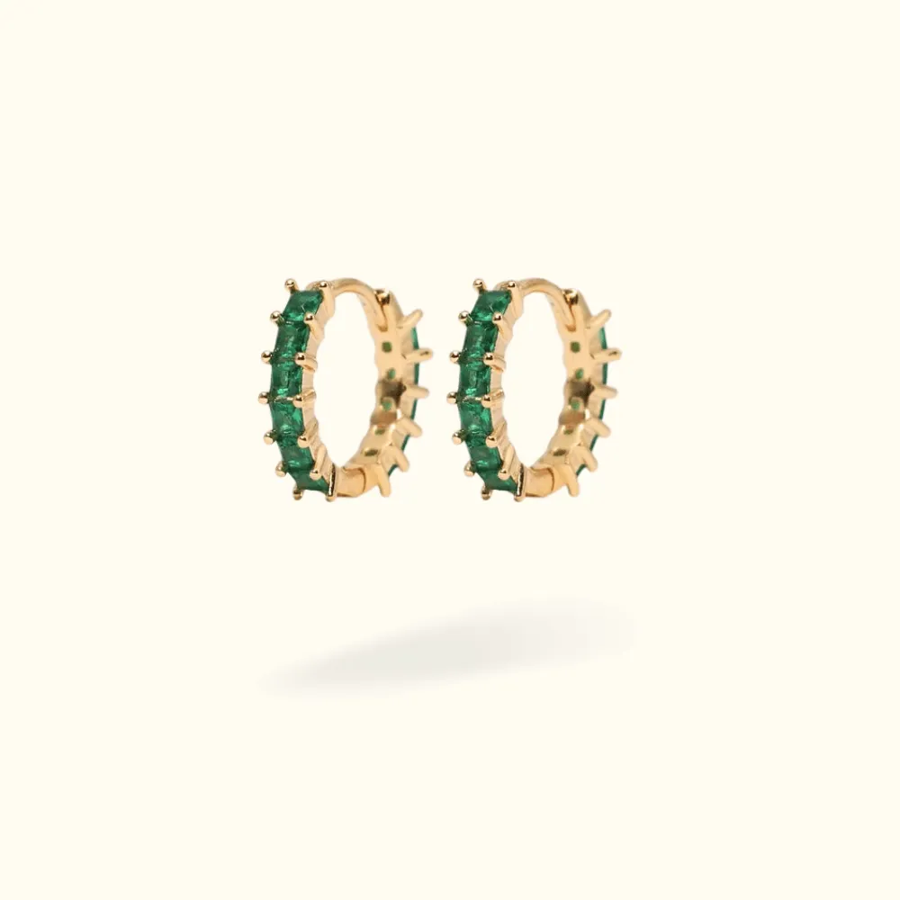 Emerald Baguette Huggies