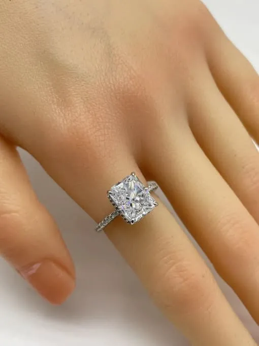 Emerald Cut Rectangle Diamond CZ .925 Sterling Silver Vacation Everyday Ring