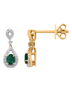 Emerald Earrings - 10ct Yellow Gold Emerald & Diamond Earrings - 786263