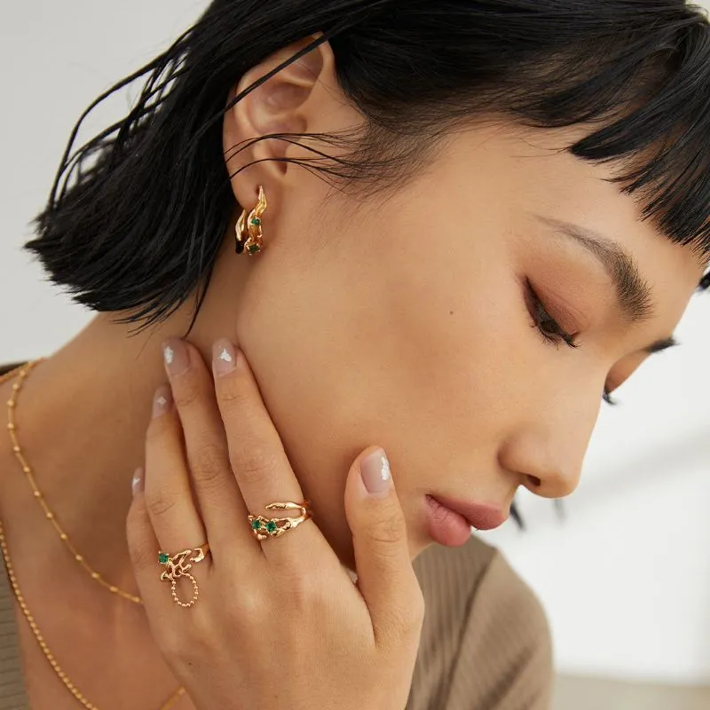 Emerald Green Stone Gold Vermeil Hoop Earrings