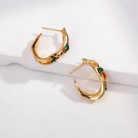 Emerald Green Stone Gold Vermeil Hoop Earrings