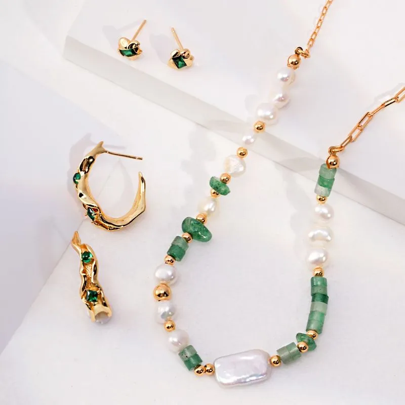 Emerald Green Stone Gold Vermeil Hoop Earrings