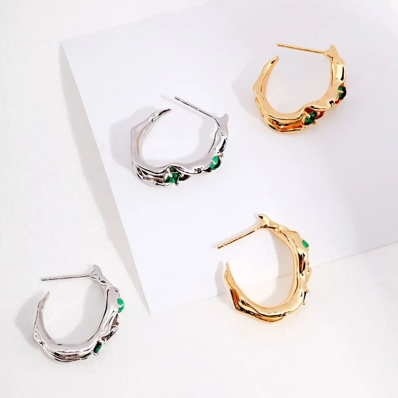 Emerald Green Stone Gold Vermeil Hoop Earrings