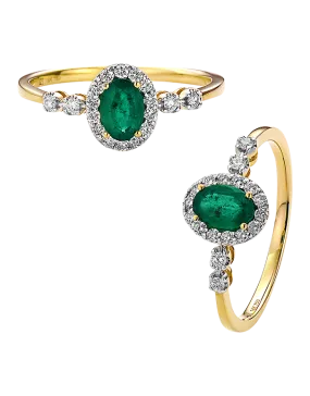 Emerald Ring - 10ct Yellow Gold Emerald & Diamond Cluster Ring - 784586