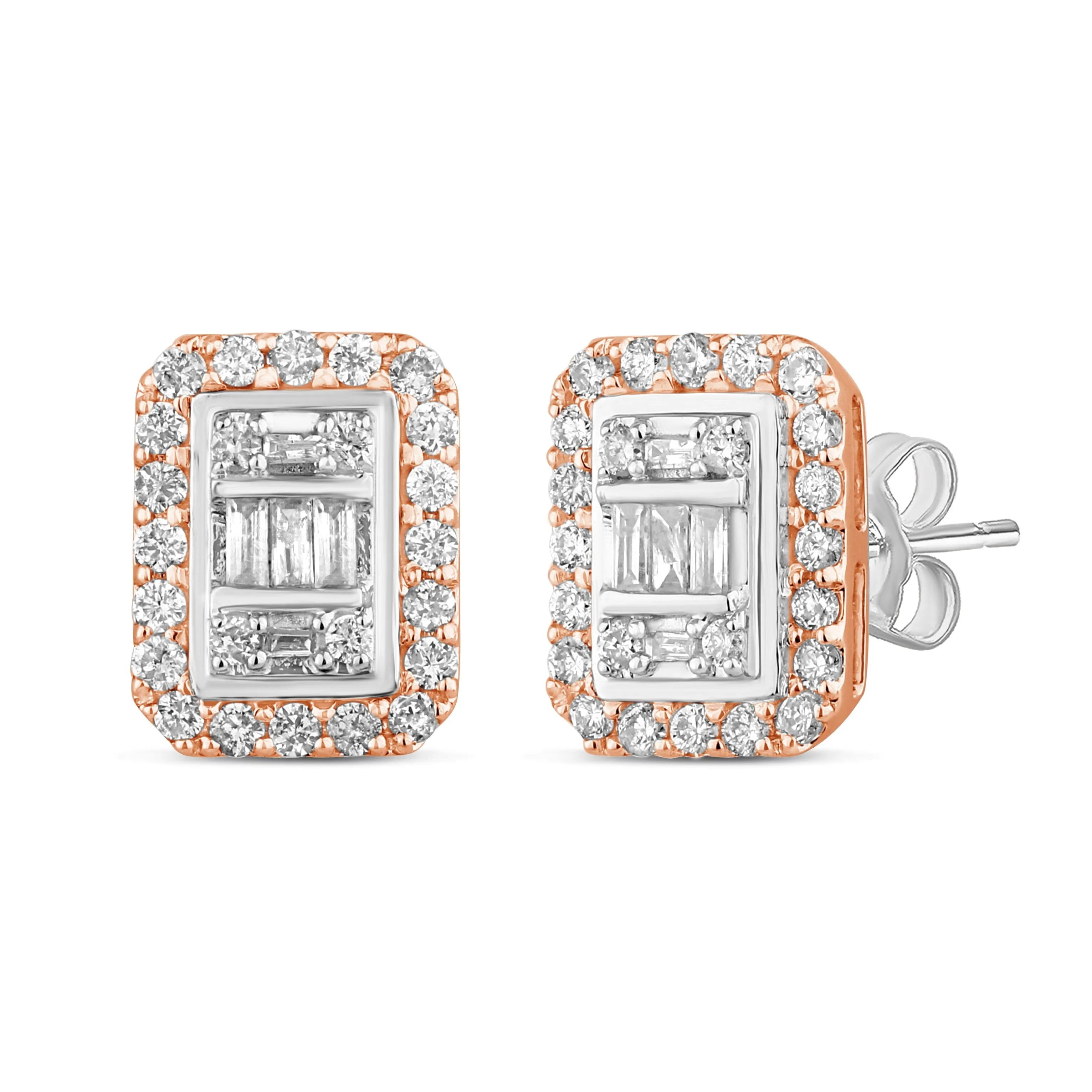 Emerald Shape Stud Earrings with 0.50ct of Diamonds in 9ct White Gold and 9ct Rose Gold