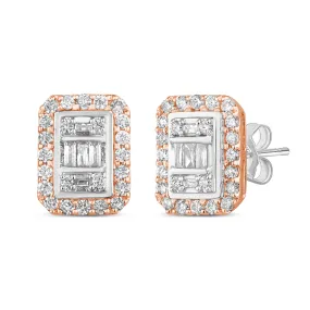 Emerald Shape Stud Earrings with 0.50ct of Diamonds in 9ct White Gold and 9ct Rose Gold