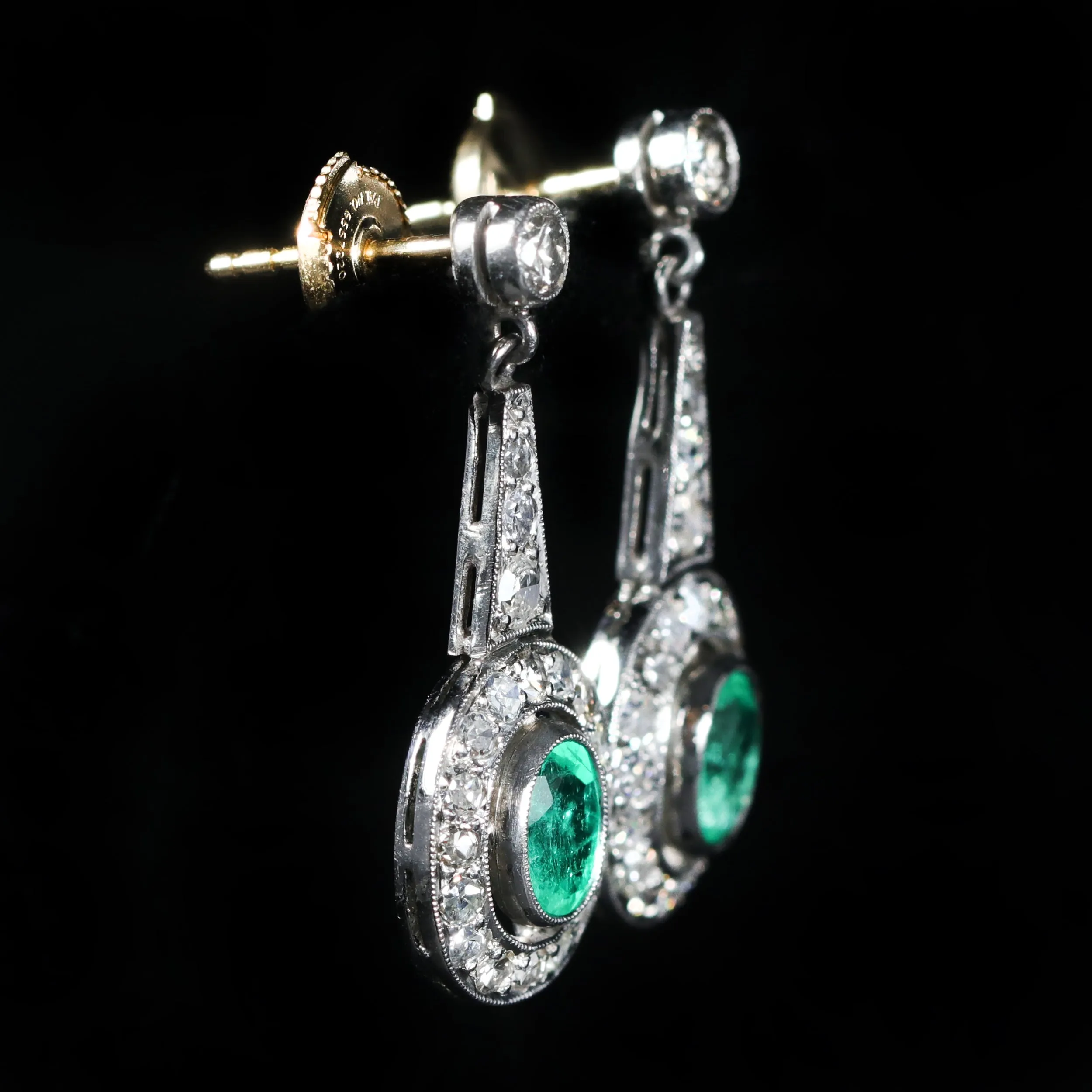 Estate 0.95 CTW Emerald and Diamond Dangle Earrings