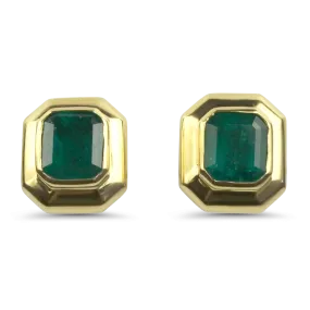 Estate 18k Yellow Gold Emerald Earrings