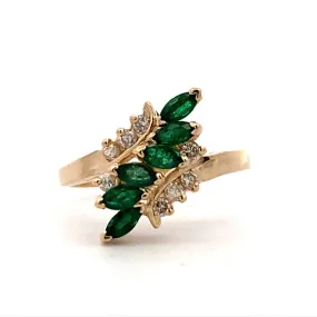 Estate Yellow Gold Emerald & Diamond Cocktail Style Ring