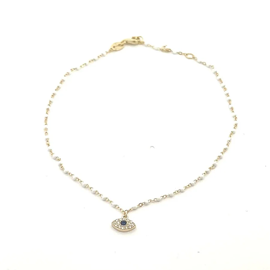 Evil Eye Lucky Bead Anklet 14k Gold Plated .925 Sterling Silver Diamond CZ Dainty Protection Anklets