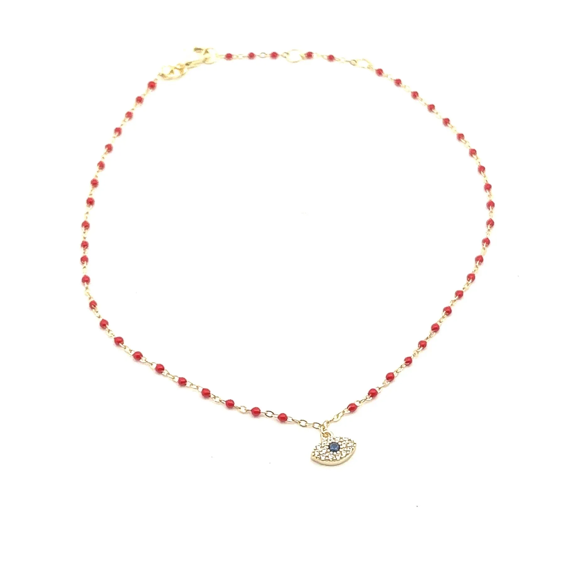 Evil Eye Lucky Bead Anklet 14k Gold Plated .925 Sterling Silver Diamond CZ Dainty Protection Anklets