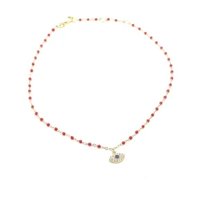 Evil Eye Lucky Bead Anklet 14k Gold Plated .925 Sterling Silver Diamond CZ Dainty Protection Anklets