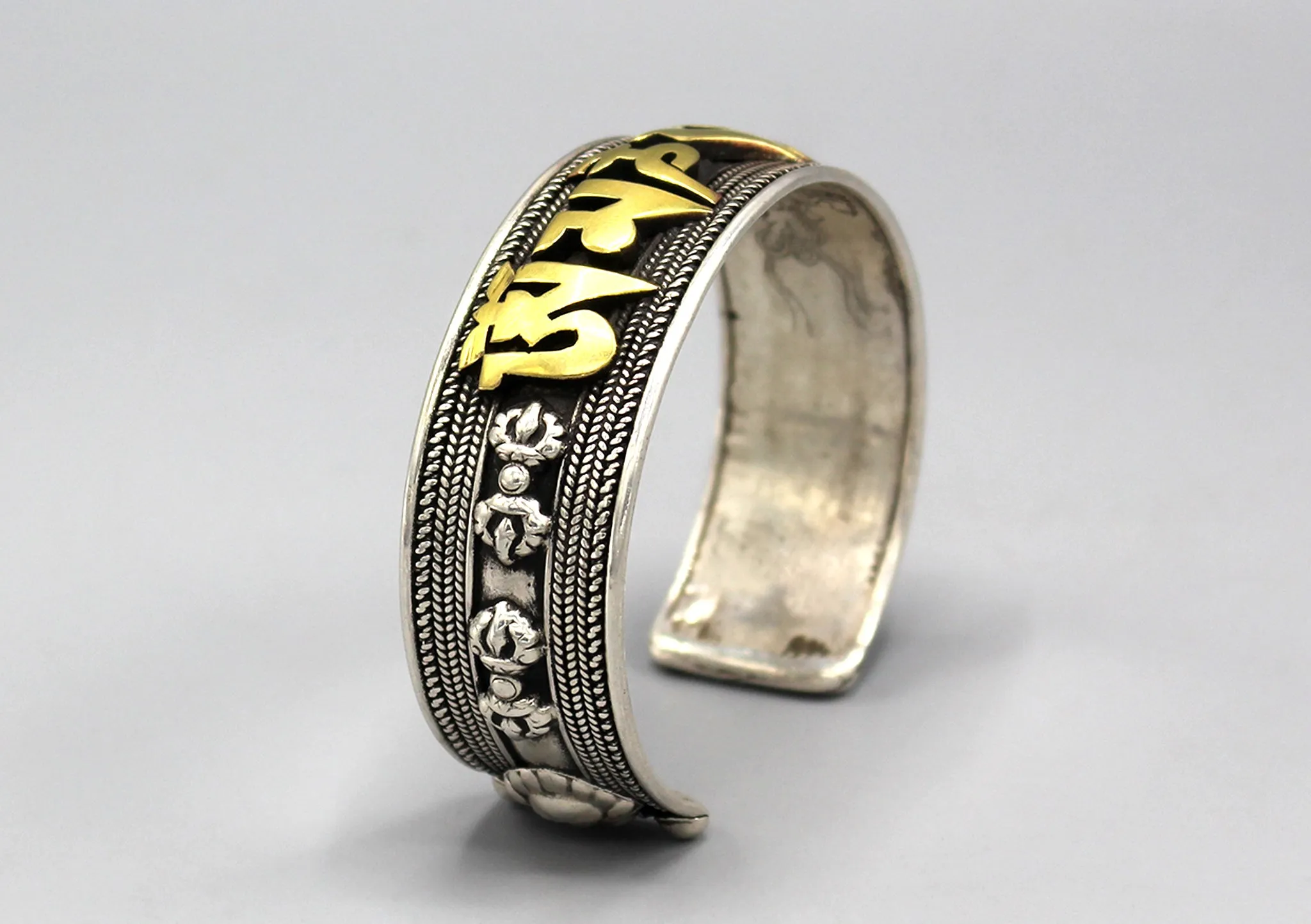 Fine Carving Tibetan Om Mani Sterling Silver Bracelet