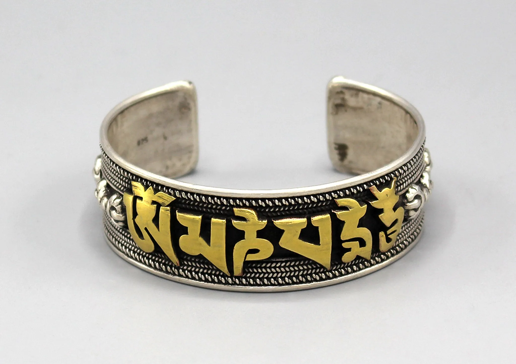 Fine Carving Tibetan Om Mani Sterling Silver Bracelet