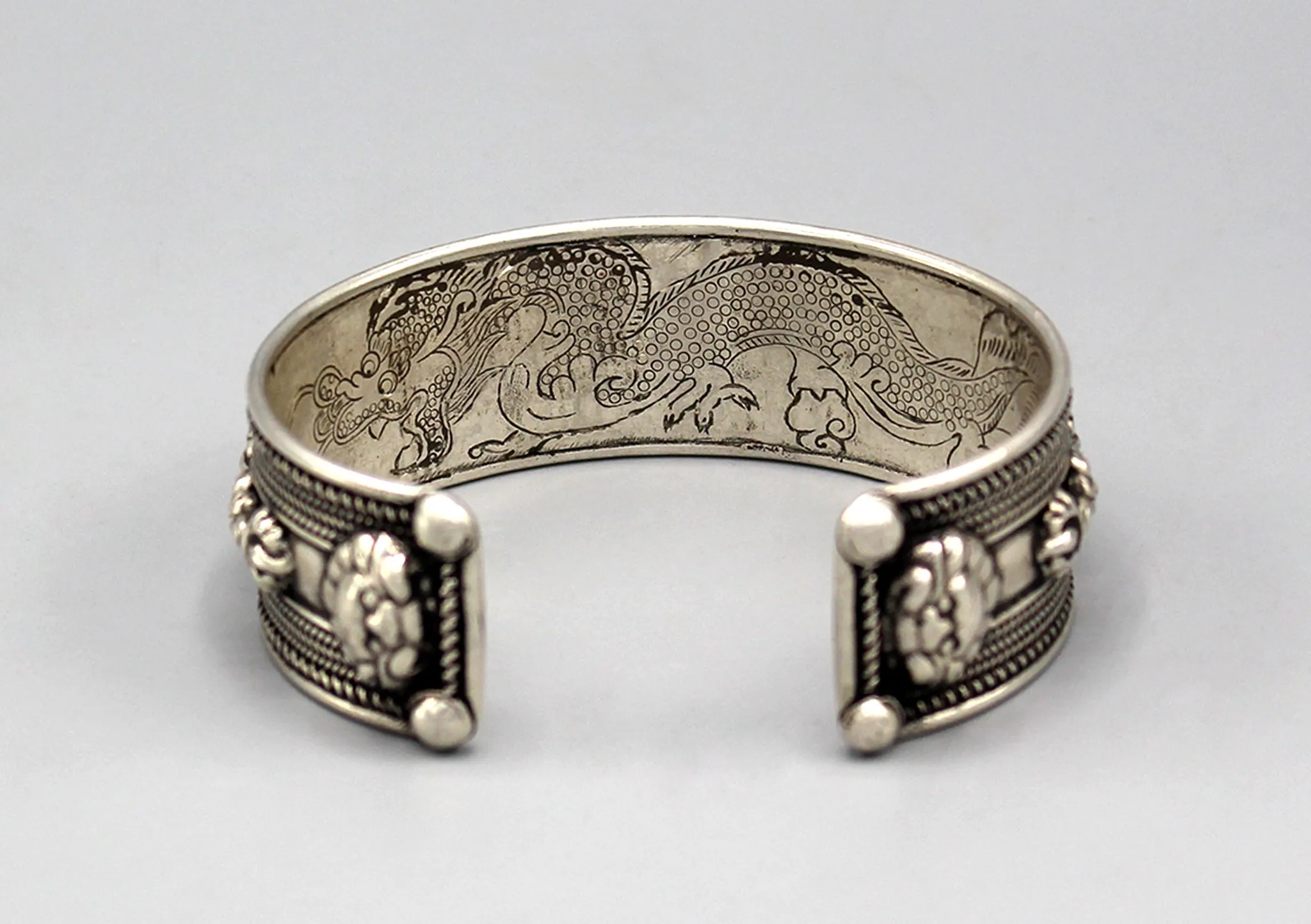 Fine Carving Tibetan Om Mani Sterling Silver Bracelet