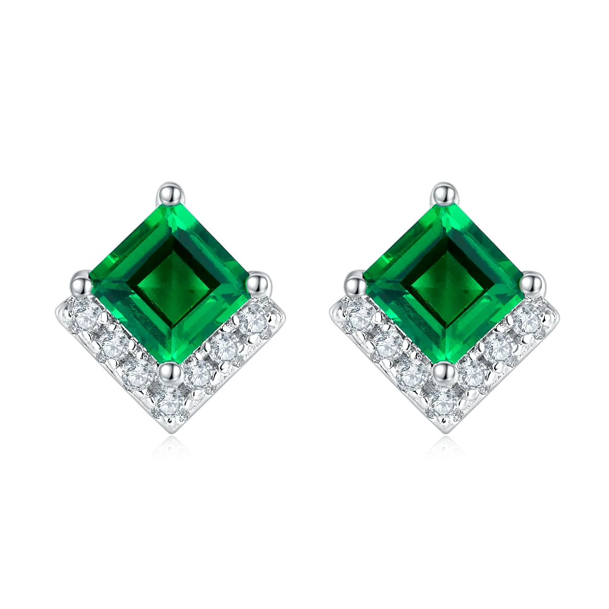 Gala Fireworks Princess Cut Lab-Created Emerald Sterling Silver Stud Earrings